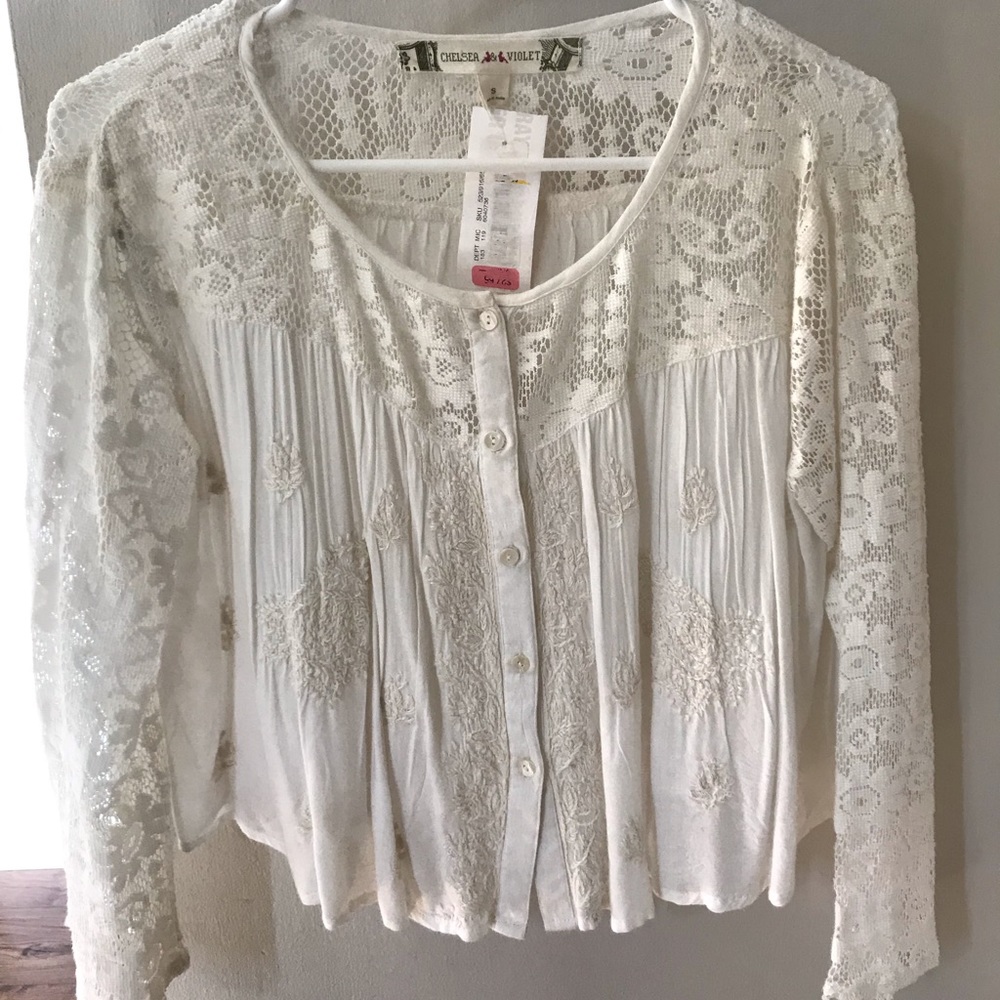 Free People Style Embroidered Lace Cotton Top